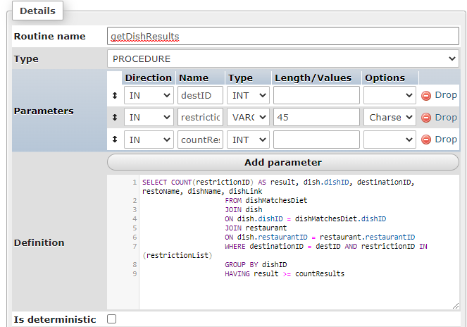 Stored Procedure code for this SQL query